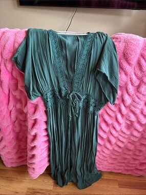 Forest Green Crochet Trim Maxi Dress
